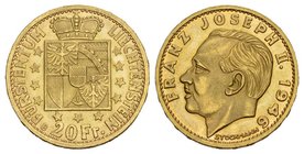 Liechtenstein Franz Joseph II. 1939 - 1990 20 Franken 1946, sehr selten 
fast FDC