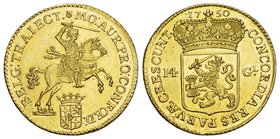 Netherlands. Utrecht . AV 14 Gulden 1750 (26 mm, 9.97 g Gold ). Restrike.
Cf. Fb. 253.fast FDC
