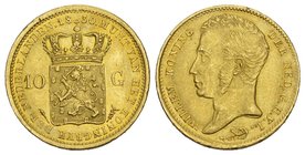 Netherlands, Willem I, Gold 10-Gulden, 1830, Utrecht, head left, rev crowned arms, 6.72g (Sch 183; F 327).
fast unzirkuliert
