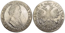 Russland / Russia Silbermünzen aus dem Moskauer Münzhof Kadashevsky 
Rubel 1705 (kyrillisch), Moskau, Münzhof Kadashevsky. 28,22 g. Geharnischtes Bru...