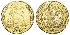 SPANIEN, Karl III., 1759-1788, 4 Escudos 1785 DV, Madrid. 13,49g. Frbg.284, C.-C.13864, GOLD selten
vorzüglich