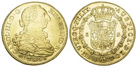 SPANIEN KÖNIGREICH Ferdinand VI., 1746-1759 8 Escudos 1786 C, Sevilla. C./C./T. 22; Fr. 283. 27.03 g.
GOLD. vorzüglich bis unzirkuliert