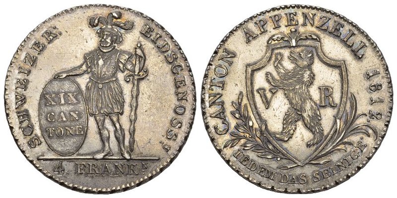 Schweiz / Switzerland / Suisse AppenzellAusserrhoden 4 Franken 1812. 29.92 g. D....