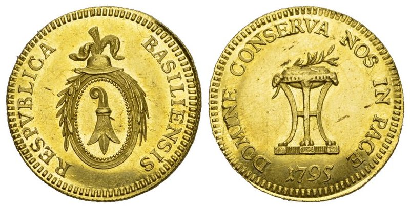 Schweiz / Switzerland / Suisse Basel, Stadt Dublone 1795. Ovaler Wappenschild, o...