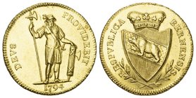 Schweiz / Switzerland / Suisse Bern Doppeldublone 1794. RESPUBLICA BERNENSIS. Bekrönter ovaler Berner Wappenschild mit Girlanden 
behangen // DEUS PR...