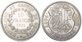 Schweiz / Switzerland / Suisse Genf, Stadt 10 Francs 1851. 51,98 g. D.T. 279b. HMZ 2-363b. Richter 571a. Selten, nur 1‘000 Exemplare geprägt. prächtig...