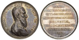 Schweiz / Switzerland / Suisse Obwalden Silbermedaille von 1887 auf den 400. Todestag von Bruder Klaus. 45,10 g. S chweizer Medaillen 998 (Br). Fast F...