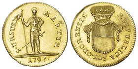 Schweiz / Switzerland / Suisse Solothurn Dublone 1797. Gekröntes Wappen. Rv. Stehender Ursus mit Fahne. 7,60 g. D.T. 672b. Fr. 391. HMZ 2-840c. Gutes ...