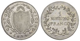 Schweiz / Switzerland / Suisse Tessin 1/2 Franken 1835, Bern. D./T. 216; HMZ 2-926a. 4.62 g seltene Erhaltung vorzüglich bis unzirkuliert