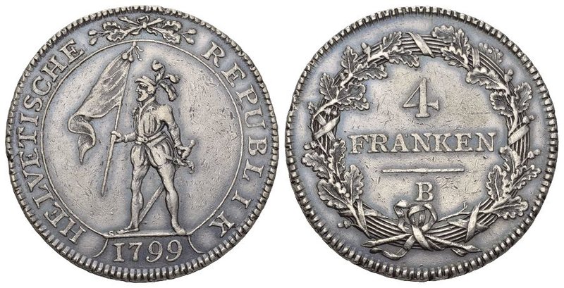 Schweiz / Switzerland / Suisse HELVETISCHE REPUBLIK 4 Franken (Neutaler) 1799 B,...