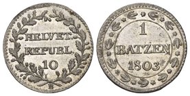 Schweiz / Switzerland / Suisse Helvetische Republik 1803 1 Batzen Billon sehr selten HMZ 2-1189j fast FDC