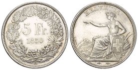 Schweiz / Switzerland / Suisse Eidgenossenschaft. AR 5 Franken 1850 A (24.97 g), Mzst. Paris. Dav. 376; Divo 1.
Prachtvoll getönt bis unzirkuliert