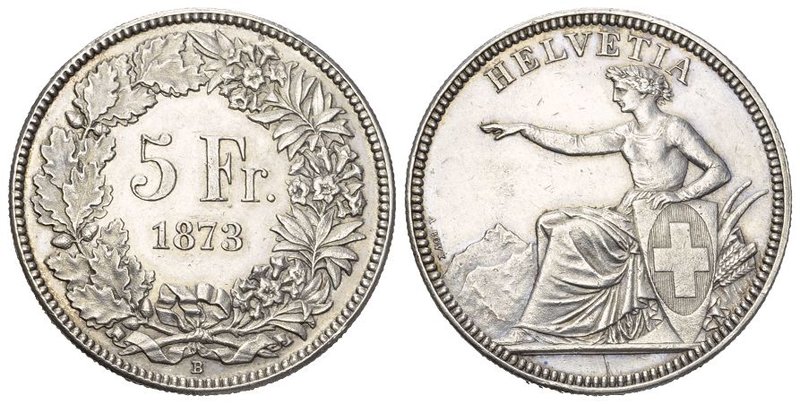 Schweiz / Switzerland / Suisse Eidgenossenschaft. 5 Franken 1873 B, Bern. 25.03 ...