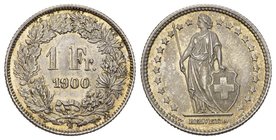 Schweiz / Switzerland / Suisse EIDGENOSSENSCHAFT 1 Franken 1900 B, Bern. Divo 182; HMZ 2­1204k fast FDC