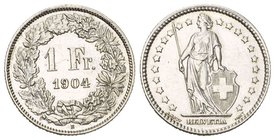 Schweiz / Switzerland / Suisse EIDGENOSSENSCHAFT 1 Franken 1904 B, Bern. HMZ 2-1204n; K./M. 24. 
Vorzüglich - unzirkuliert