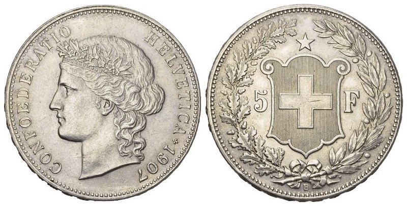 Schweiz / Switzerland / Suisse Eidgenossenschaft 5 Franken 1907. 25.00 g. Divo 2...
