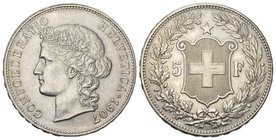Schweiz / Switzerland / Suisse Eidgenossenschaft 5 Franken 1907. 25.00 g. Divo 236. HMZ 2-1198k. Vorzüglich-FDC
