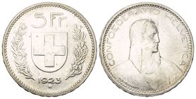 Schweiz / Switzerland / Suisse Eidgenossenschaft. AR 5 Franken 1923 (37 mm, 24.94 g).HMZ 2-1199c.
Vorzüglich.