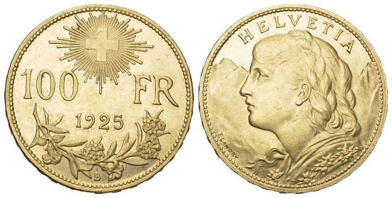 Schweiz / Switzerland / Suisse Eidgenossenschaft. AV 100 Franken 1925 (32.20 g),...