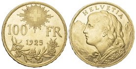 Schweiz / Switzerland / Suisse Eidgenossenschaft. AV 100 Franken 1925 (32.20 g), Münzstätte Bern. Friedb. 502; Divo 359; HMZ 2-1193. vorzüglich minima...