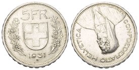 Schweiz / Switzerland / Suisse Eidgenossenschaft 5 Franken Silber Abart 13 Sterne über Kopf, und 15 Grad verschoben sehr selten fast vorzüglich