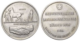 Schweiz / Switzerland / Suisse EIDGENOSSENSCHAFT. 5 Franken 1939, Bern. Probeprägung auf 5 Franken-Schrötling mit Riffelrand (146 statt 150 Randzähnen...