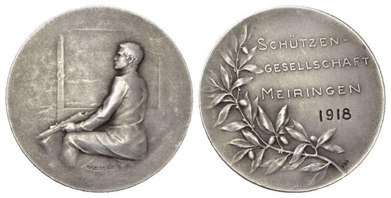 Bern. Silbermedaille 1918. Meiringen. Schützengesellschaft. 6.02 g. Richter (Sch...