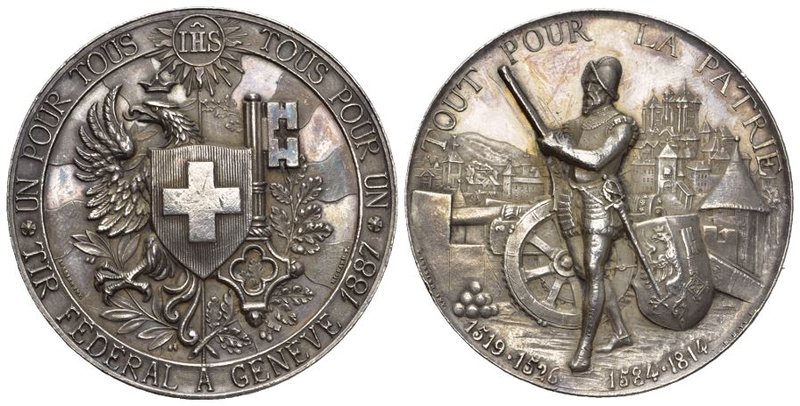 Schweiz, Genf. AR Medaille 1887 (45 mm, 38.44 g), auf das Tir fédéral.
Richter ...