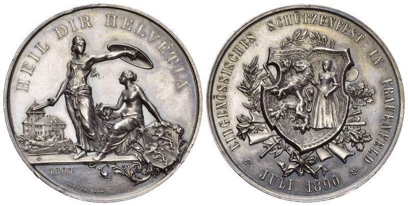 Schweiz, Thurgau. Frauenfeld. AR Medaille 1890 (45 mm, 38.41 g), auf das Eidgenö...