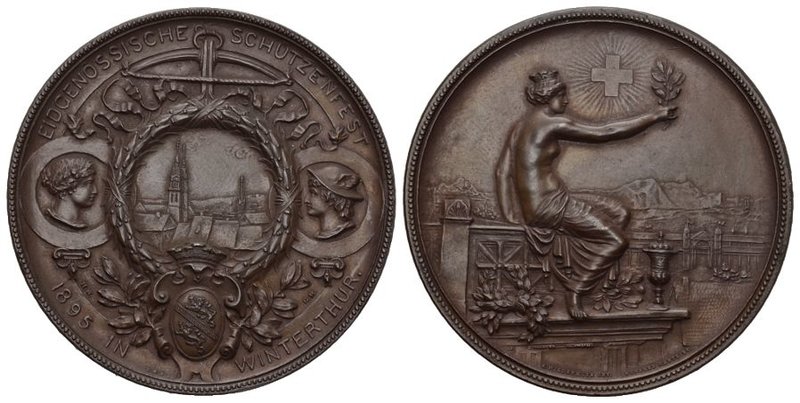Schweiz, Zürich. Winterthur. AE Medaille 1895 (45 mm, 38.09 g), auf das Eidgenös...