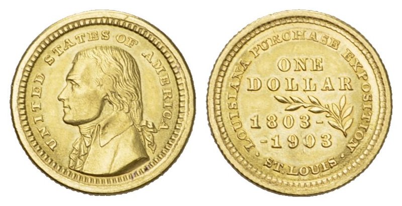 Louisiana Purchase Exposition Gold Dollar. Jefferson Portrait 1903 Louisiana Pur...