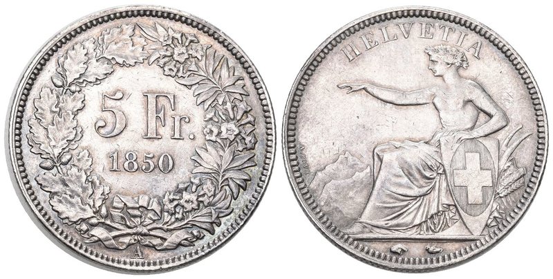 Schweiz 1850 5 Franken Silber 25g KM 11 vorzüglich bis unzirkuliert
