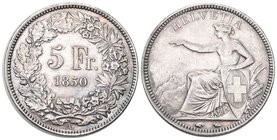 Schweiz 1850 5 Franken Silber 25g KM 11 vorzüglich bis unzirkuliert