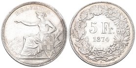 Schweiz 1874 B. 5 Franken Silber 25g KM 11 vorzüglich bis unzirkuliert
