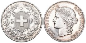 Schweiz 1888 5 Franken Silber 25g Frauenkopf KM 34 bis unzirkuliert