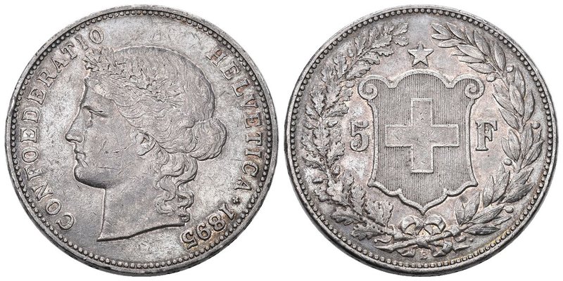 Schweiz 1895 5 Franken Silber 25g KM 34 Frauenkopf selten sehr schön bis vorzügl...