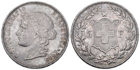 Schweiz 1895 5 Franken Silber 25g KM 34 Frauenkopf selten sehr schön bis vorzüglich
