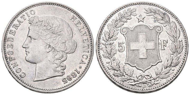 Schweiz 1895 5 Franken Silber 25g KM 34 Frauenkopf selten vorzüglich bis unzirku...