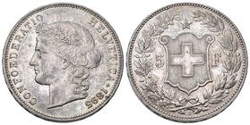 Schweiz 1895 5 Franken Silber 25g KM 34 Frauenkopf selten vorzüglich