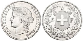 Schweiz 1904 5 Franken Silber 25g selten Frauenkopf KM 34 gutes vorzüglich