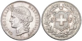 Schweiz 1907 5 Franken Silber 25g KM 34 selten Frauenkopf vorzüglich bis unzirkuliert