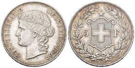 Schweiz 1907 5 Franken Silber 25g KM 34 selten Frauenkopf bis unzirkuliert