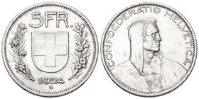 Schweiz 1924 5 Franken Silber 25g Selten KM 37 bis vorzüglich