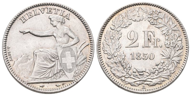 Schweiz 1850 2 Franken Silber Sitzende Helvetia Prächtige Erhaltung 10g Silber H...