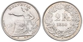 Schweiz 1850 2 Franken Silber Sitzende Helvetia Prächtige Erhaltung 10g Silber HMZ 2-1201a vorzüglich bis unzirkuliert