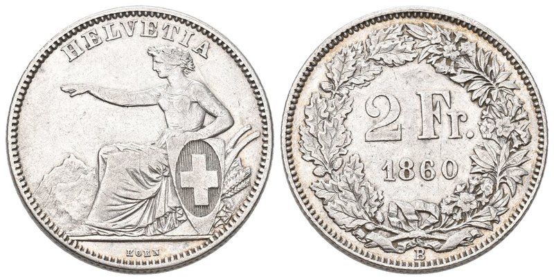 Schweiz 1860 2 Franken Silber 10g selten KM 10 sehr schön bis vorzüglich