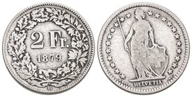 Schweiz 1879 2 Franken Silber 10g KM 21 sehr schön