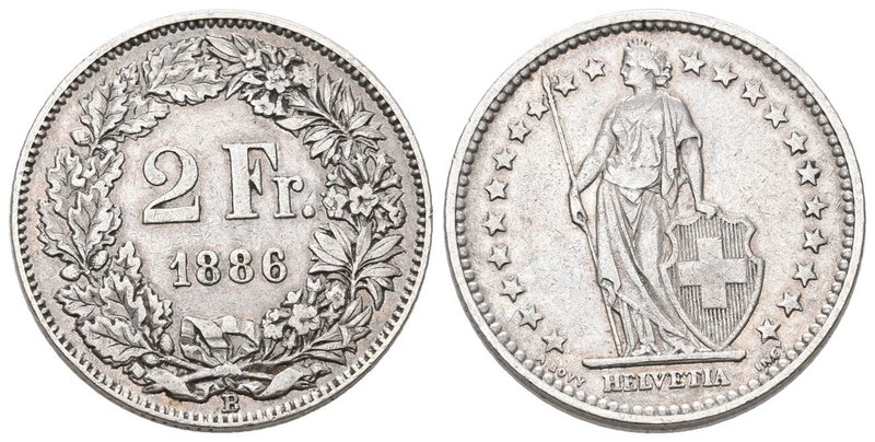 Schweiz 1886 2 Franken Silber 10g Selten KM 21 sehr schön