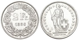 Schweiz 1886 2 Franken Silber 10g Selten KM 21 vorzüglich