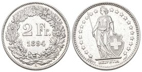 Schweiz 1894 2 Franken Silber 10g selten KM 21 vorzüglich